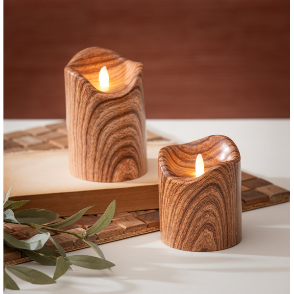 Millwood Pines 2 Piece LED Round Candle With Natural Wood Pattern Wayfair